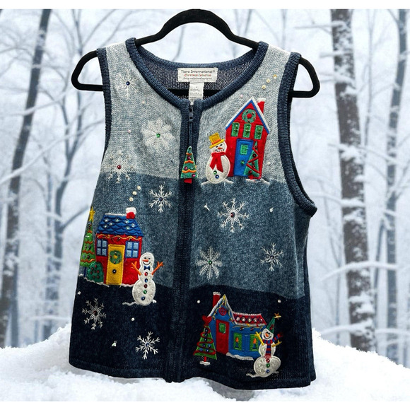 Vintage Tiara International Christmas Collection Sweater Vest Size Large Snowman - Picture 1 of 7